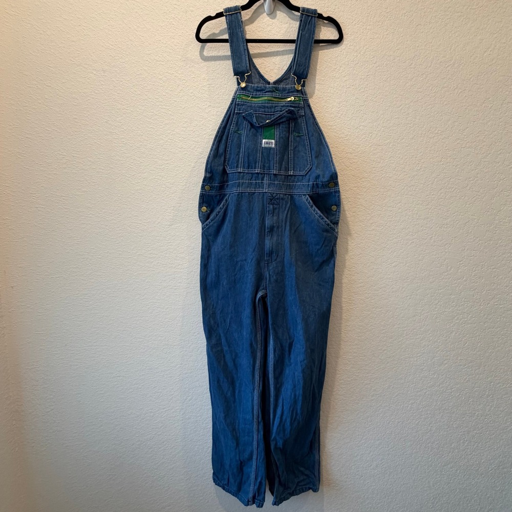 Liberty Mens Denim Bib Overalls Medium Wash Green Zip Workwear 32x32